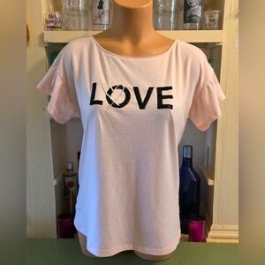 Victoria's Secret Tee S Light Pink Black Sequins LOVE Short Ruffle Sleeve EUC